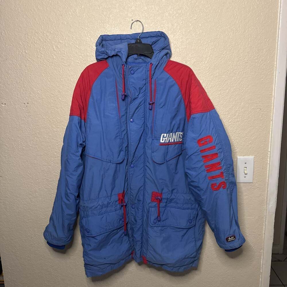 Vintage MIRAGE New York Giants Winter Jacket Parka - Blue/Red Puffer Coat. Size